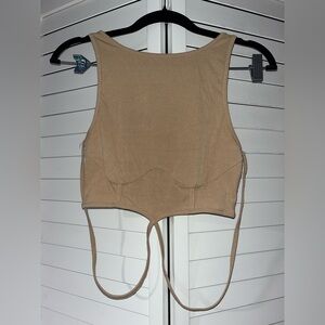 SHEIN Tan Ribbed Tie-Back Crop Tank